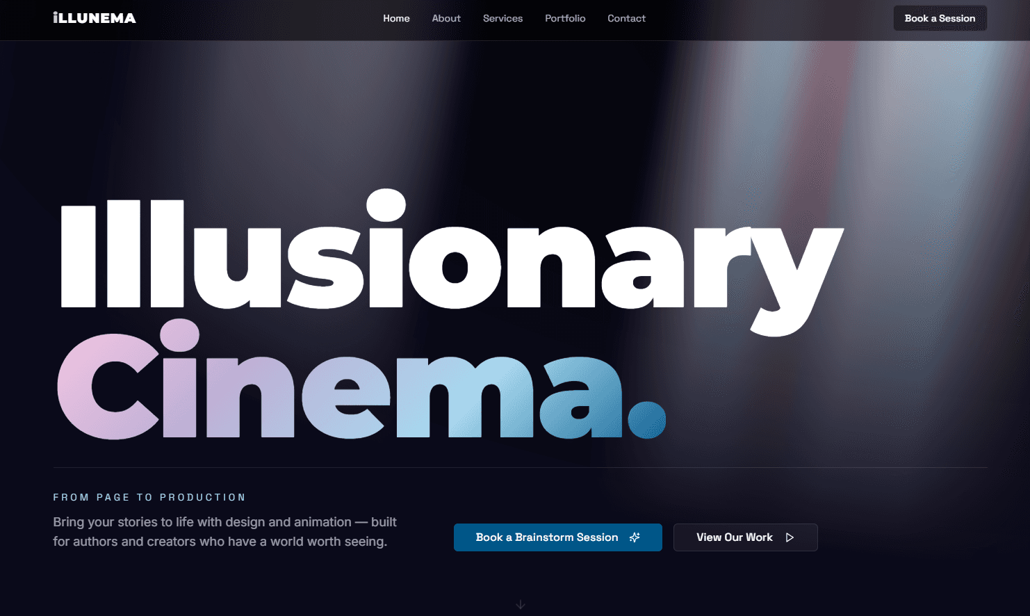 iLLUNEMA animation studio website homepage with hero section and portfolio showcase